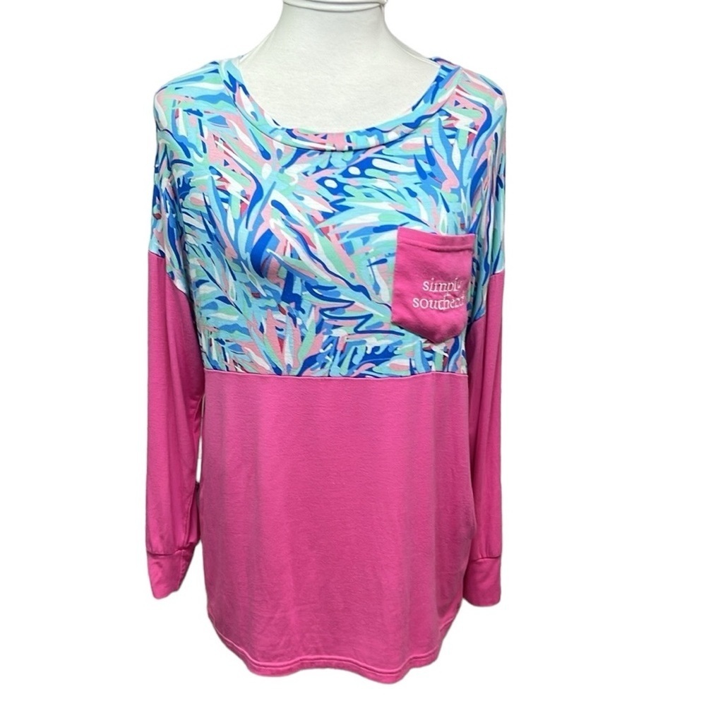 Simply Southern Color Block Long Sleeves Blouse - Picture 2 of 7